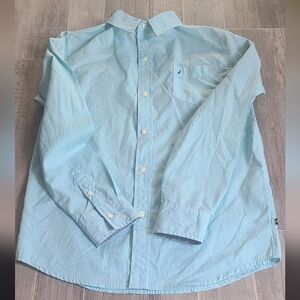 Nautica Shirt Mens XL Blue Plaid Long Sleeve Button Down Stretch Cotton Blend